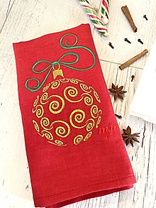 Úžitkový textil - Ľanové utierky Červená & Biela s výšivkou  (červená s Vianočnou výšivkou) - 14081200_