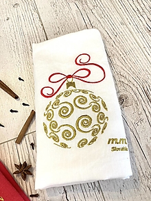 Úžitkový textil - Ľanové utierky Červená & Biela s výšivkou  (biela s Vianočnou výšivkou) - 14081341_