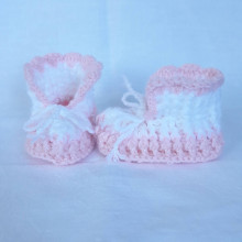 Detské topánky - Háčkované papučky - baby pink/biela v.1 - 14079196_