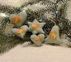 Dekorácie - Vianočné dekorácie - tyrkysové sady s ružičkou (Svetlotyrkysové s ružičkou No22) - 14081798_
