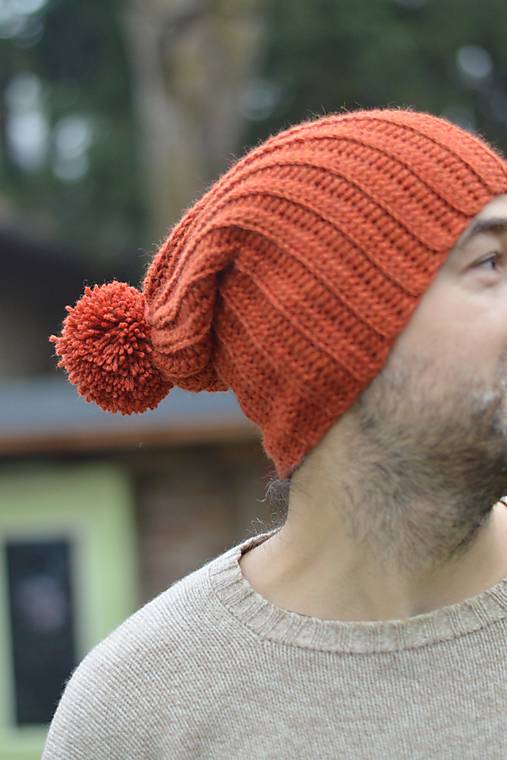 Pánske doplnky - Pánska vlna + alpaka s bambulou: tehlová - 14085676_