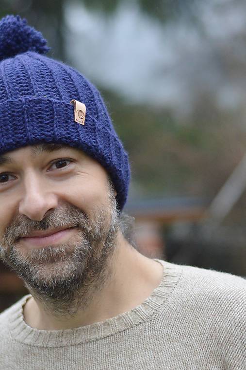 Pánske doplnky - Pánska vlna + alpaka s bambulou: tmavá modrá - 14085726_