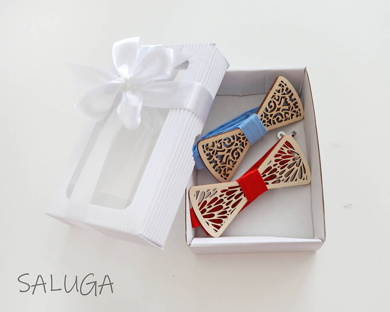 Darčekový balíček - kazeta - 2x pánsky drevený motýlik