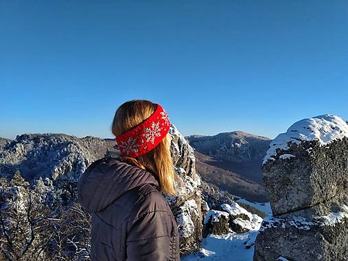 Čiapky, čelenky, klobúky - Štrikovaná čelenka s nórskym vzorom a fleecom - 14082771_