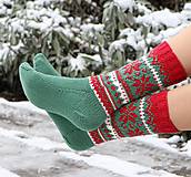  - Luxusné vianočné nórske merino ponožky - vzor Hviezdy I. (Červené (zelené hviezdy) 36-37) - 14088404_