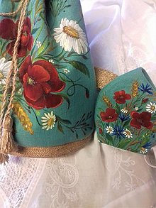 Kabelky - Maľovaná ľanová kabelka " Lúčna kytica " (kabelka + maľované ľanové  rúško) - 14087874_