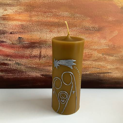 Maľovaná VIANOČNÁ svieca so Svätou rodinou (z včelieho vosku) (3)