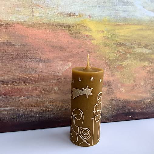 Maľovaná VIANOČNÁ svieca so Svätou rodinou (z včelieho vosku) (3)