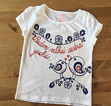Detské oblečenie - Folkové maľované tričko pre budúcu sestričku - 14088723_