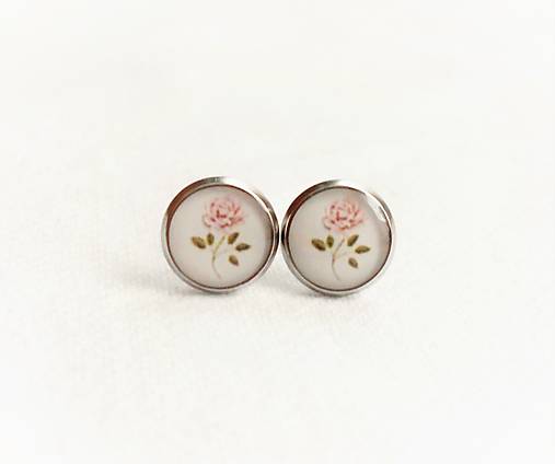 Náušnice - Živicové náušnice 0,8 cm - Ružové ružičky (chirur.oceľ) - 14093493_