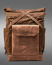 Batohy - Svetlo hnedý mestský batoh z kože a voskovaného plátna. (Veľký) - 14092304_