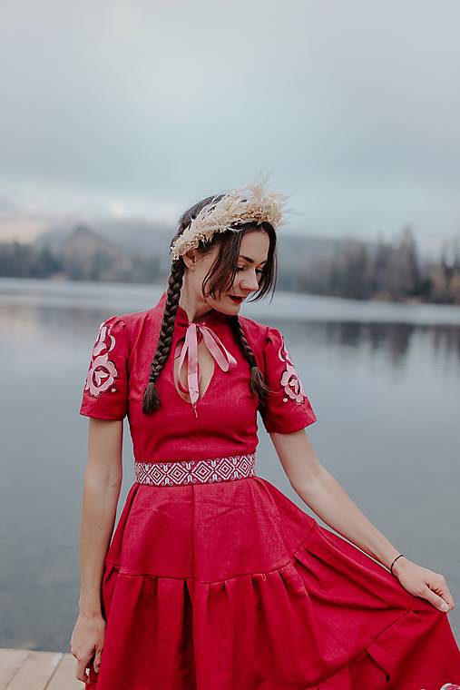 ružové ľanové šaty Solčanská