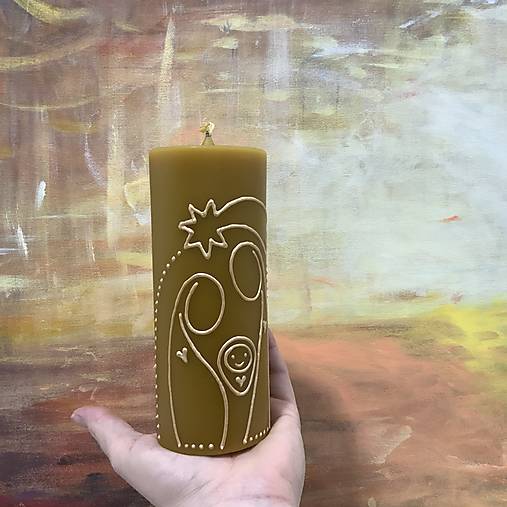 Maľovaná VIANOČNÁ svieca so Svätou rodinou (z včelieho vosku) (6)