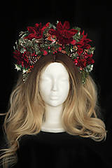Ozdoby do vlasov - Zimná vianočná kvetinová čelenka s vtáčikom - 14098036_