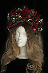 Ozdoby do vlasov - Zimná vianočná kvetinová čelenka s vtáčikom - 14098037_