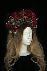Ozdoby do vlasov - Zimná vianočná kvetinová čelenka s vtáčikom - 14098038_