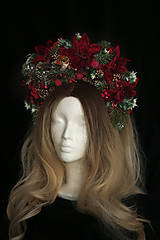Ozdoby do vlasov - Zimná vianočná kvetinová čelenka s vtáčikom - 14098039_