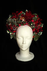 Ozdoby do vlasov - Zimná vianočná kvetinová čelenka s vtáčikom - 14098042_