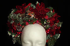 Ozdoby do vlasov - Zimná vianočná kvetinová čelenka s vtáčikom - 14098043_