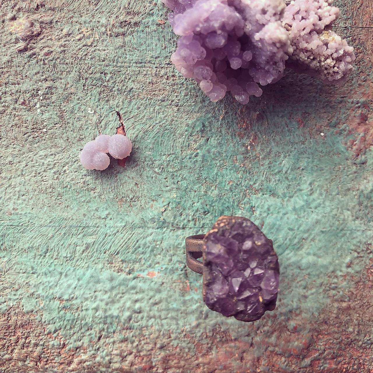 Medený prsteň s ametystom - poklady mora