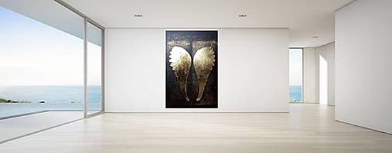 Obrazy - Art decor anjelské krídla. Predám obraz anjelské krídla farba čierna a zlatá. Akryl a zlátenie. - 14096564_