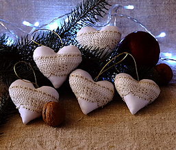 Dekorácie - Vianočné dekorácie - sady z bieleho saténu (bielo zlatá čipka s hviezdičkami No54) - 14095096_