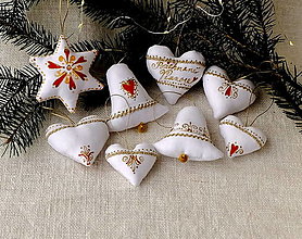 Dekorácie - Vianočné dekorácie - sady z bieleho saténu (bielo zlatá čipka a ručná maľba No49) - 14095097_