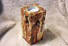 Svietidlá - drevený svietniky dekorovaný egyptskou tematikou - 14106617_