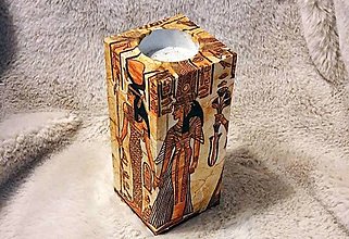 Svietidlá - drevený svietniky dekorovaný egyptskou tematikou - 14106617_