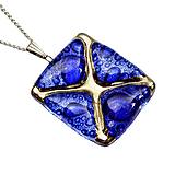 Náhrdelníky - Modrý náhrdelník, české bublinkové sklo s platinou, X - 14105034_