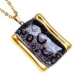 Náhrdelníky - Hnedý náhrdelník, české bublinkové sklo so zlatom, obdĺžnikový tvar - 14105168_