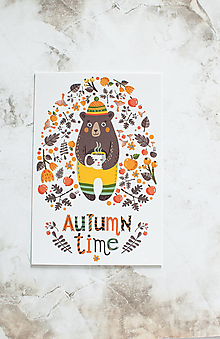 Papier - Pohľadnica "Autumn time - macko " - 14106156_