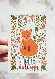 Papier - Pohľadnica "Hello Autumn - líška " - 14106162_