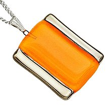 Náhrdelníky - Oranžový náhrdelník, české sklo s platinou, obdĺžnikový tvar - 14109285_
