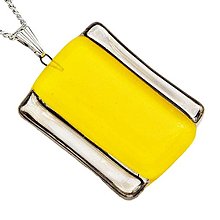 Náhrdelníky - Žltý náhrdelník, české sklo s platinou, obdĺžnikový tvar - 14109353_