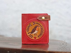 Peňaženky - Menšia kožená peňaženka IX., červená s vtáčikom - 14111916_