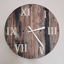Hodiny - Veľké nástenné hodiny-staré drevo, priemer 57 cm - 14111062_