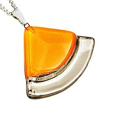 Náhrdelníky - Oranžový náhrdelník, české sklo s platinou, tvar výseč - 14111294_