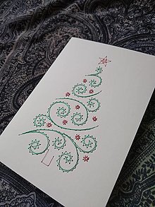 Papiernictvo - Vyšívaná pohľadnica - vianoce 2 (Červená) - 14110865_