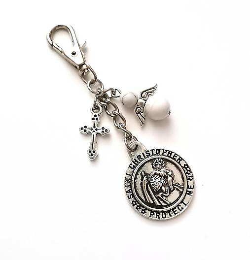  - Kľúčenka "sv. Krištof" s minerálovým anjelikom (Howlit) - 14117556_