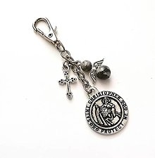 Kľúčenky - Kľúčenka "sv. Krištof" s minerálovým anjelikom (Jaspis šedý) - 14117535_