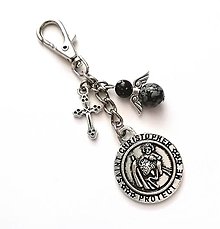 Kľúčenky - Kľúčenka "sv. Krištof" s minerálovým anjelikom (Obsidián vločkový) - 14117549_