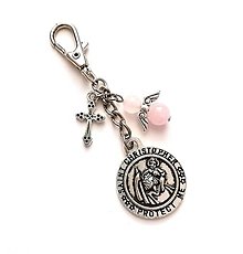 Kľúčenky - Kľúčenka "sv. Krištof" s minerálovým anjelikom (Ruženín) - 14117585_