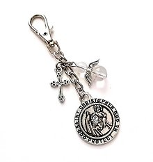 Kľúčenky - Kľúčenka "sv. Krištof" s minerálovým anjelikom (Krištáľ) - 14117586_
