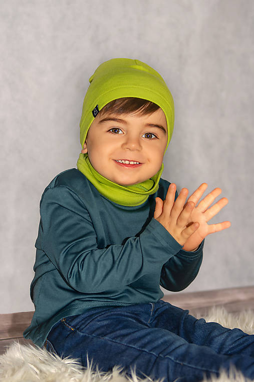 Detské súpravy - 100% merino Celoročný tenší set - kiwi zelená - 14122863_
