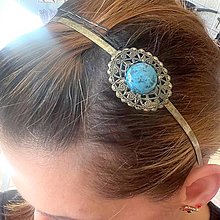 Ozdoby do vlasov - Filigree Bronze Gemstone Headband / Bronzová filigránová čelenka s minerálom (Blue Sea Jasper) - 14126476_