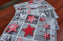 Úžitkový textil - Vianočné prestieranie  červené hviezdy na sivej - 14132489_