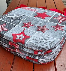 Úžitkový textil - Vianočné sedáky na stoličky červené hviezdy na sivej - 14132462_