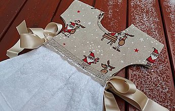 Úžitkový textil - Vianočný dekoračný uterák na rúru sobíci a santa na režnej - 14132518_
