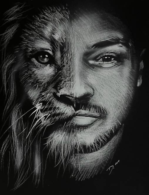 Nakreslený portrét muž-lev